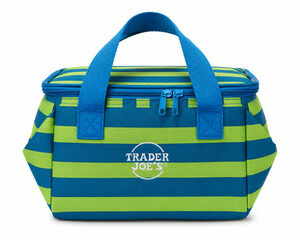NWT Trader Joe's Striped Mini Insulated Lunch Cooler Bag Blue Green Tote